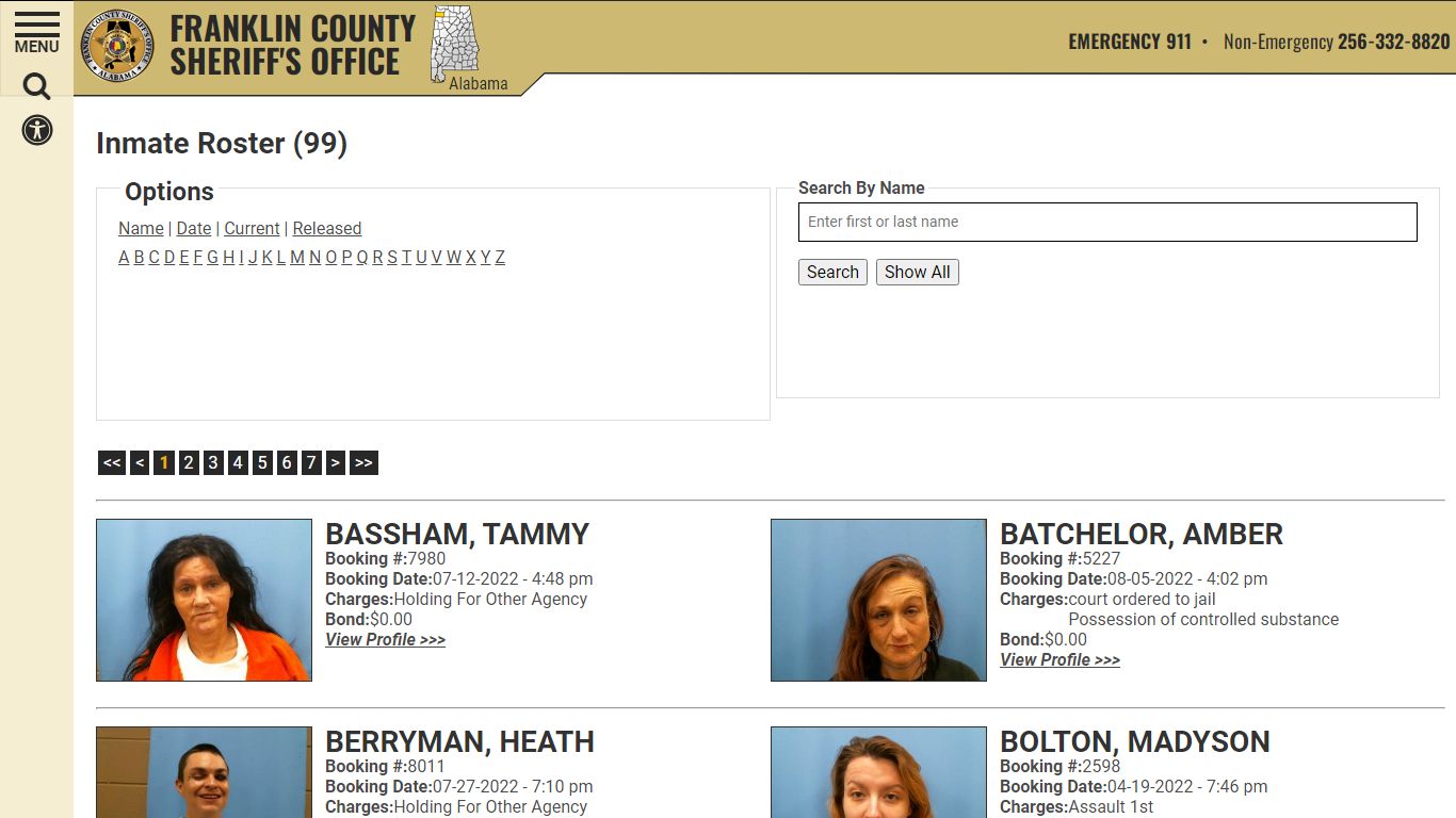Inmate Roster - Current Inmates - Franklin County AL Sheriff's Office